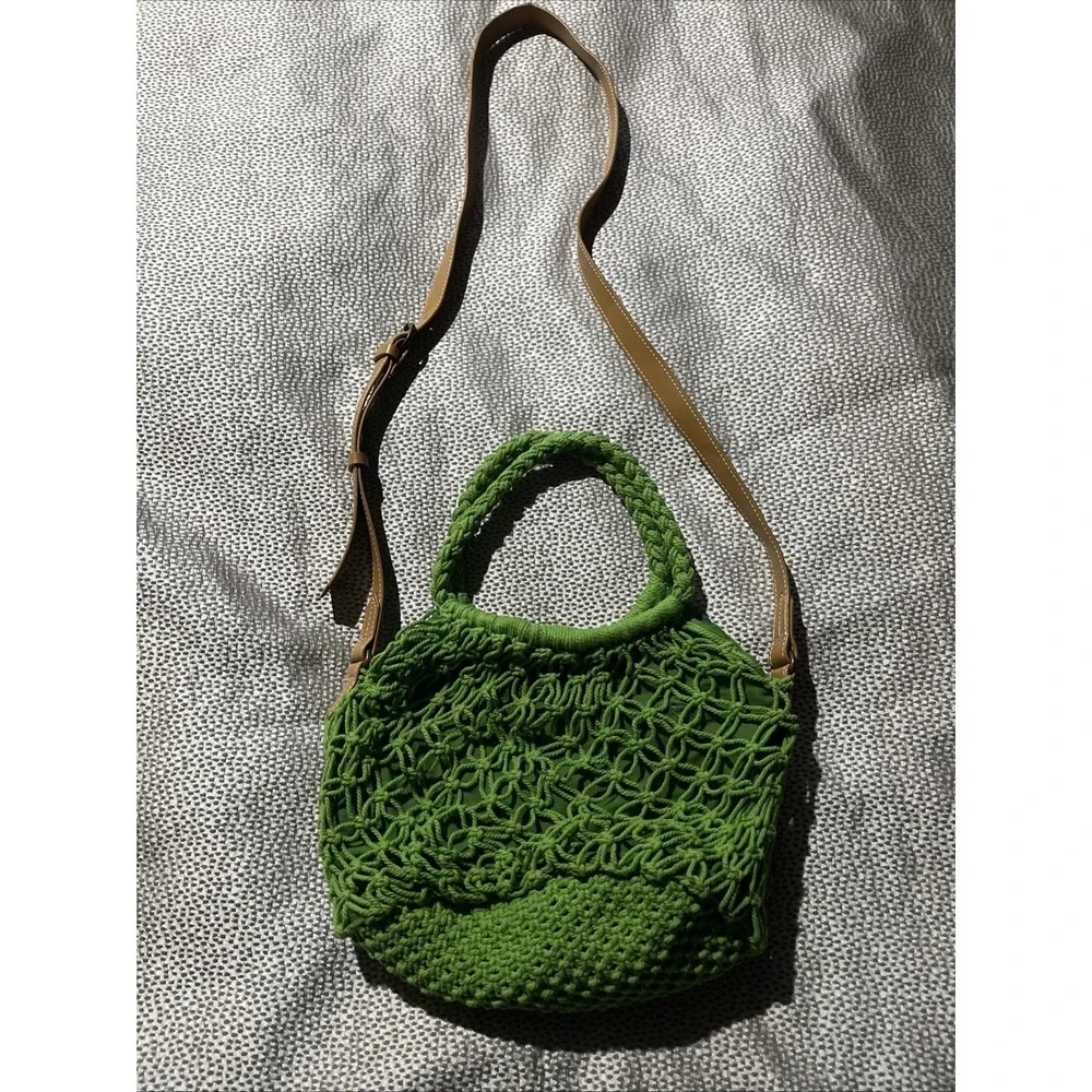 Green Crochet Boho Bag Purse Handbag Crossbody‎ Women Accessory Top Rope Handles
